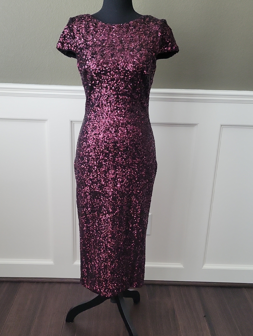 Dress the Population Plum Sequin Midi Sheath Dress
